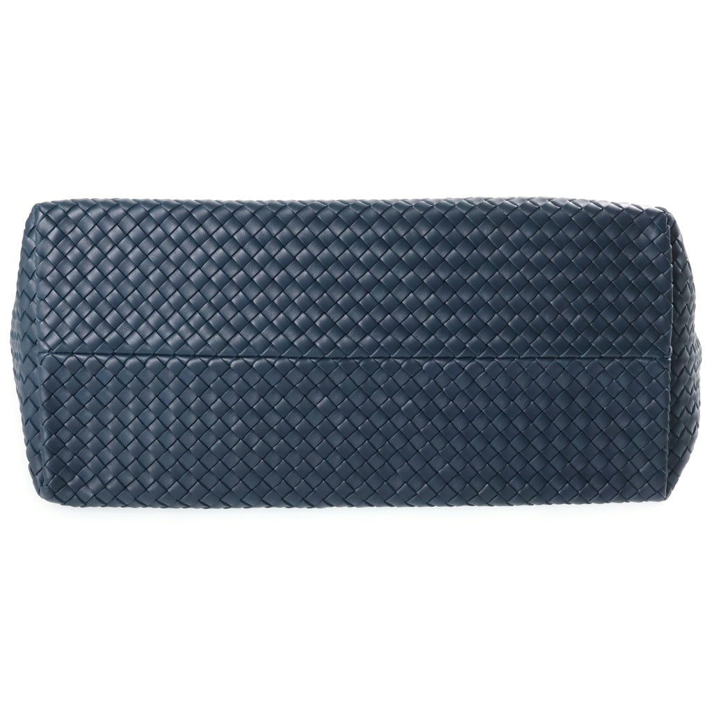 BOTTEGA VENETA(ボッテガヴェネタ) イントレチャート カバMM 型押しクロコハンドル トートバッグ ハンドバッグ ブルー×ブラック レザー レディース