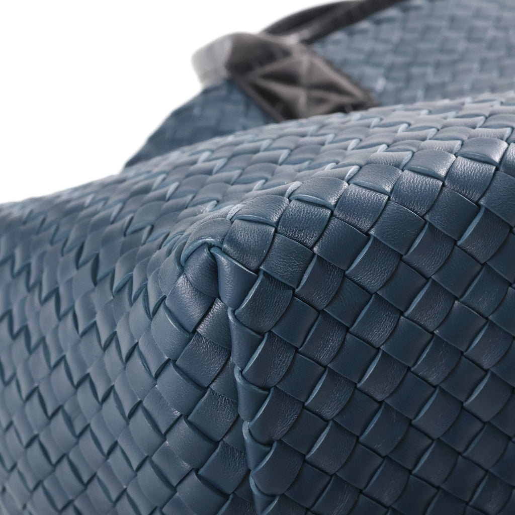 BOTTEGA VENETA(ボッテガヴェネタ) イントレチャート カバMM 型押しクロコハンドル トートバッグ ハンドバッグ ブルー×ブラック レザー レディース