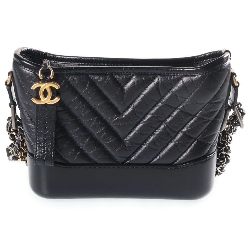 CHANEL(シャネル) ガブリエル ドゥ シャネル スモールホーボー ラムスキン Vステッチ チェーンショルダーバッグ ブラック ゴールド/シルバー金具 29番台 A91810 レディース