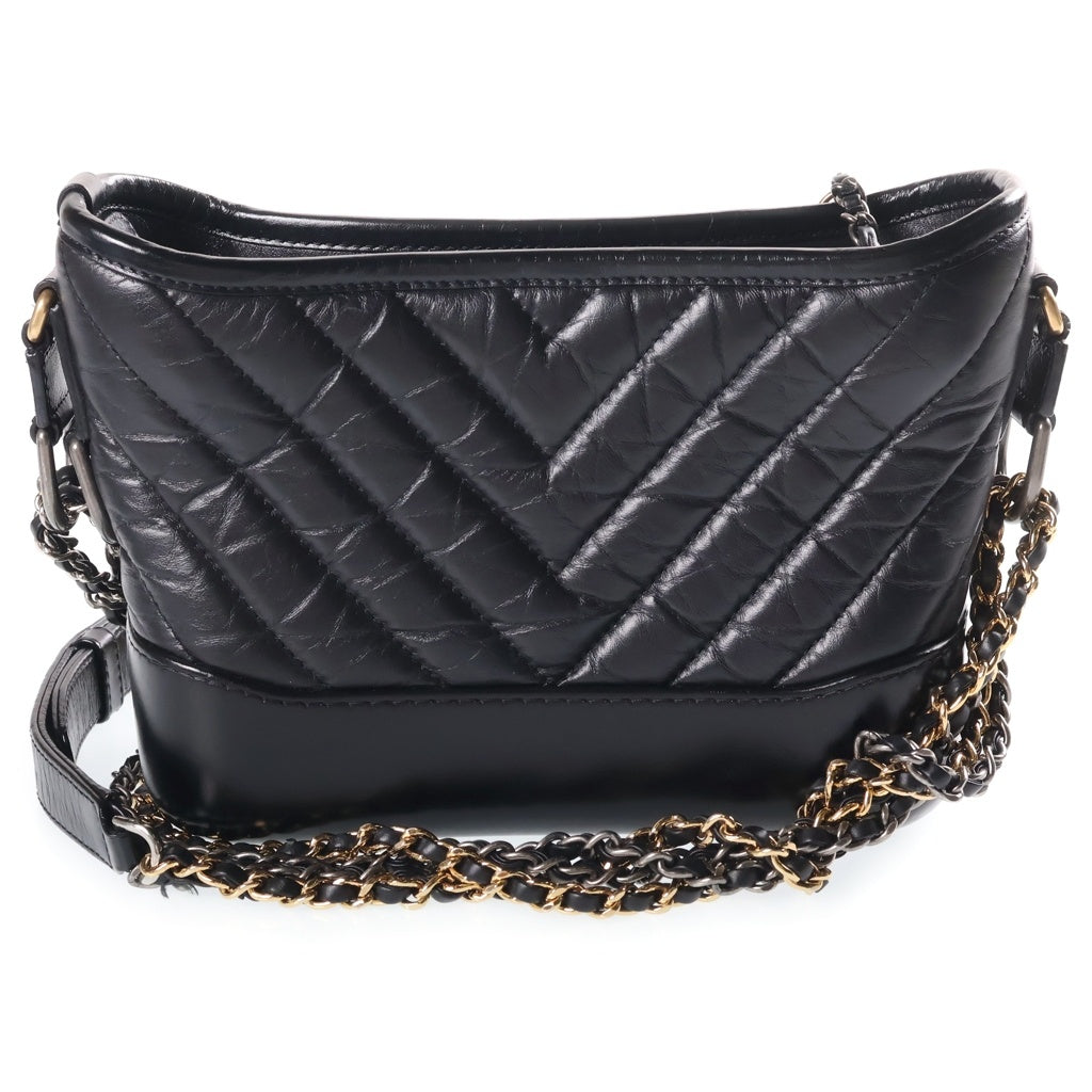 CHANEL(シャネル) ガブリエル ドゥ シャネル スモールホーボー ラムスキン Vステッチ チェーンショルダーバッグ ブラック ゴールド/シルバー金具 29番台 A91810 レディース
