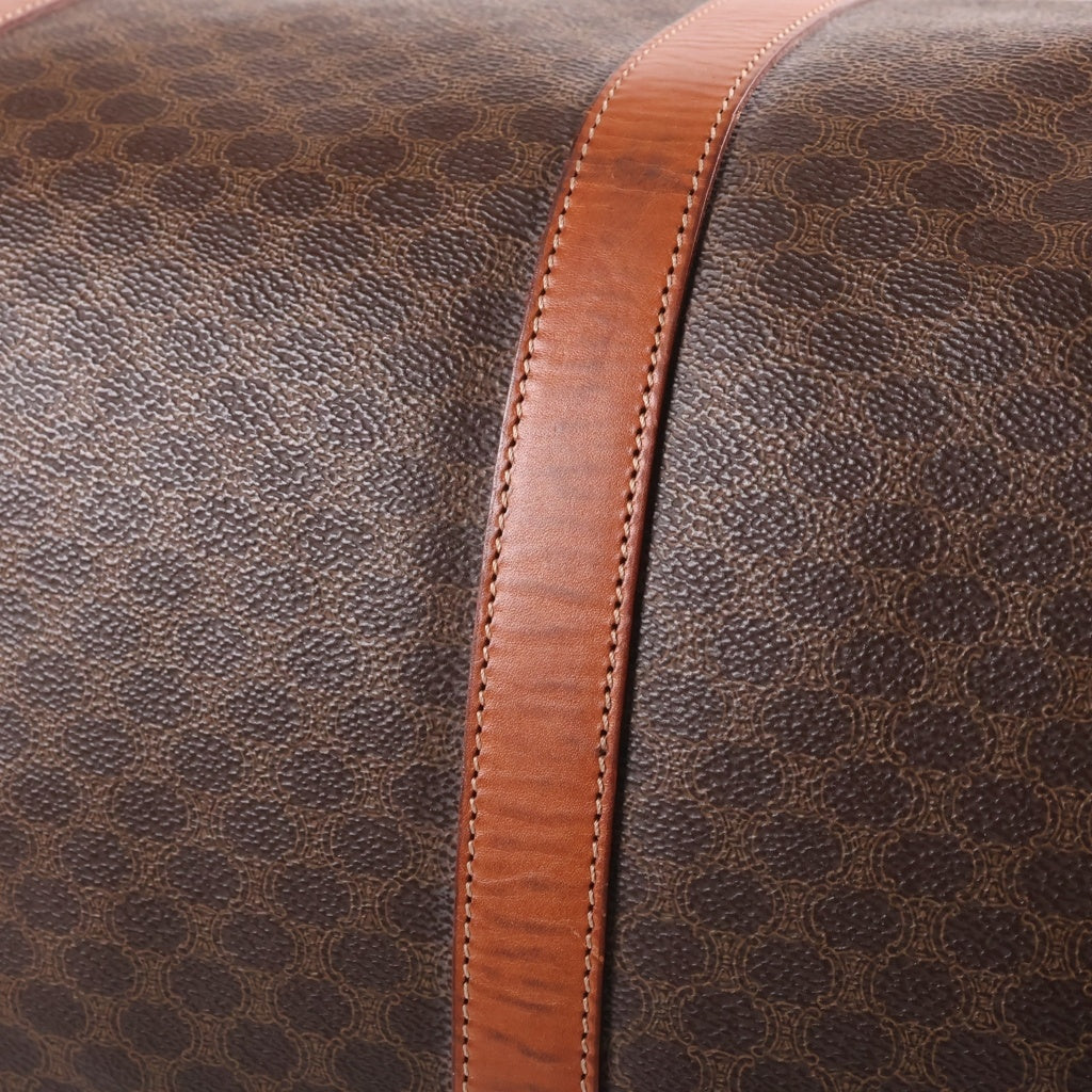 CELINE(セリーヌ) マカダム ボストンバッグ ハンドバッグ ブラウン レザー×PVC ゴールド金具