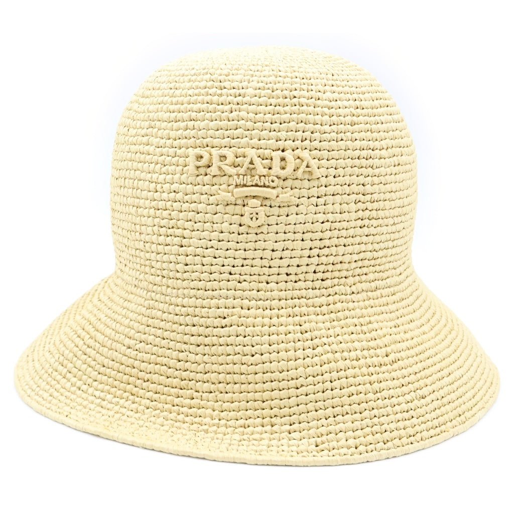 PRADA(プラダ) クロシェ ハット レタリングロゴ ラフィア バケットハット ベージュ 1HC264 2M2K レディース