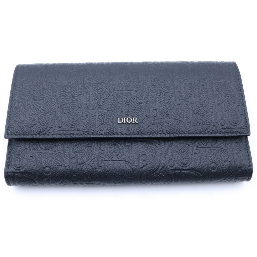 Christian Dior(クリスチャンディオール) グラビティ エンボスレザー ロングフラップ ウォレット長財布 ブラック 2ESBC328FLG_H00N レディース