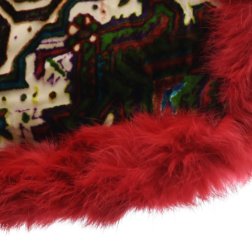 ETRO(エトロ) 総柄ジャガード ファー ストール マフラー レッド レディース