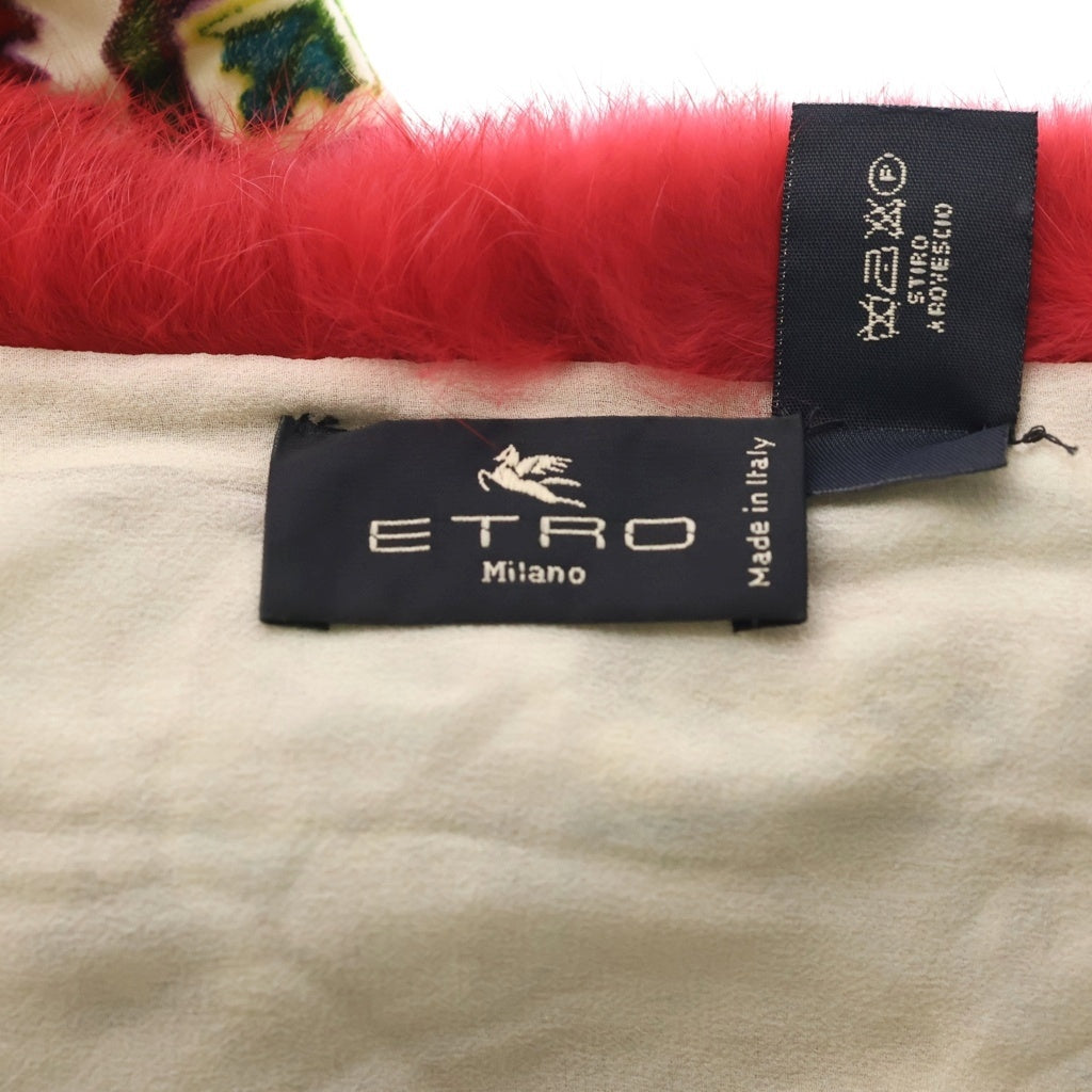 ETRO(エトロ) 総柄ジャガード ファー ストール マフラー レッド レディース