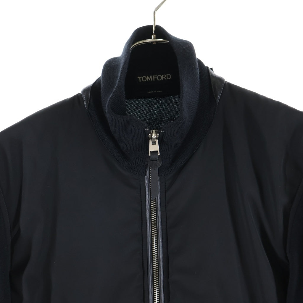 TOM FORD(トムフォード) ジップアップ ブルゾン ハイネック ナイロン レザー ブラック