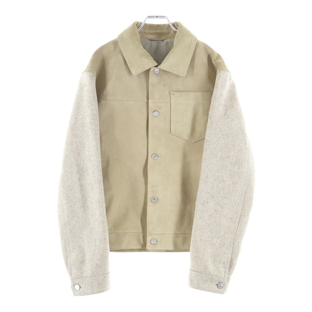 Christian Dior(クリスチャンディオール) 2024 Suede Leather Trucker Jacket スエード 袖ウール切り替え トラッカージャケット カーフレザー イタリア製 ベージュ 413L4260729
