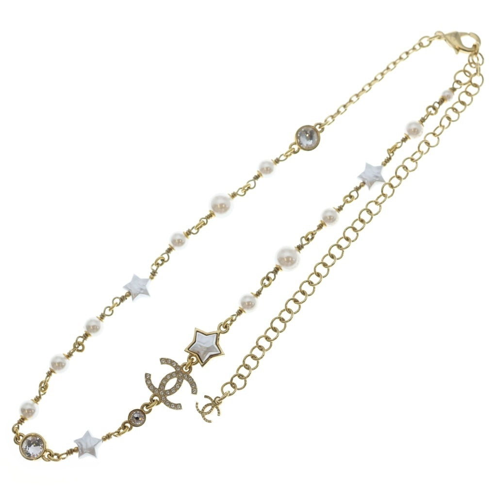 CHANEL(シャネル) ココマーク スター フェイクパール チェーンチョーカー ネックレス ゴールド B24C レディース