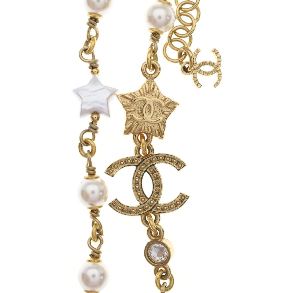 CHANEL(シャネル) ココマーク スター フェイクパール チェーンチョーカー ネックレス ゴールド B24C レディース