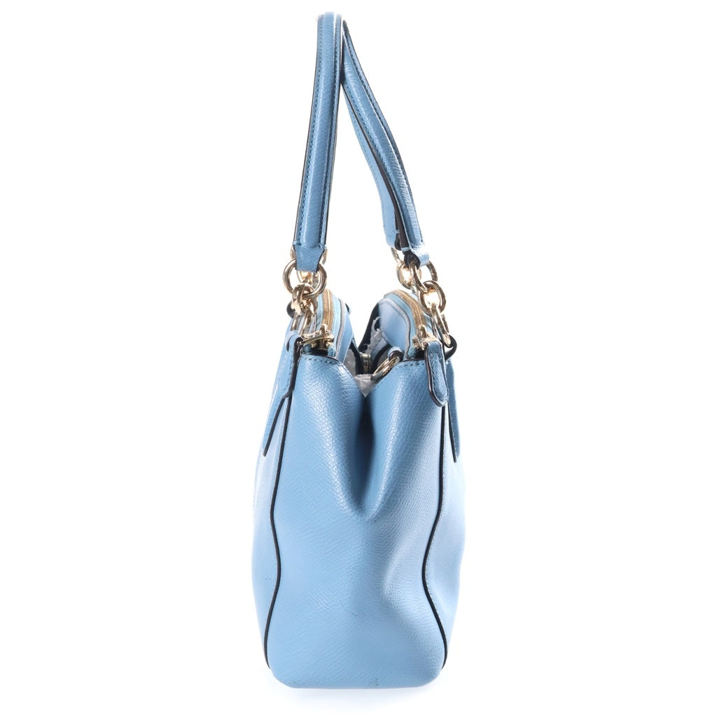 COACH(コーチ) レザー 2WAY ハンド ショルダーバッグ ライトブルー ゴールド金具 レディース