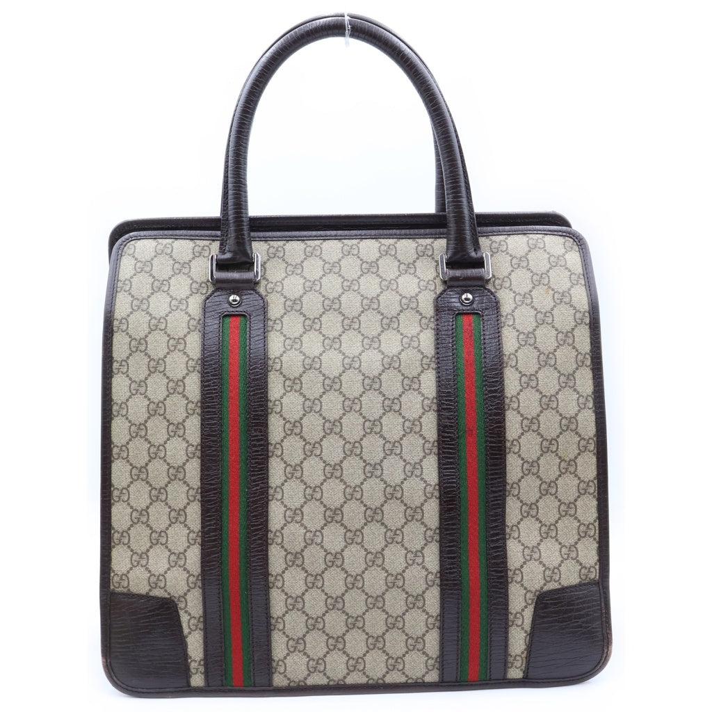 GUCCI(グッチ) GGスプリーム シェリーライン トートバッグ ハンドバッグ ブラウン×ベージュ PVC×レザー 145842 レディース