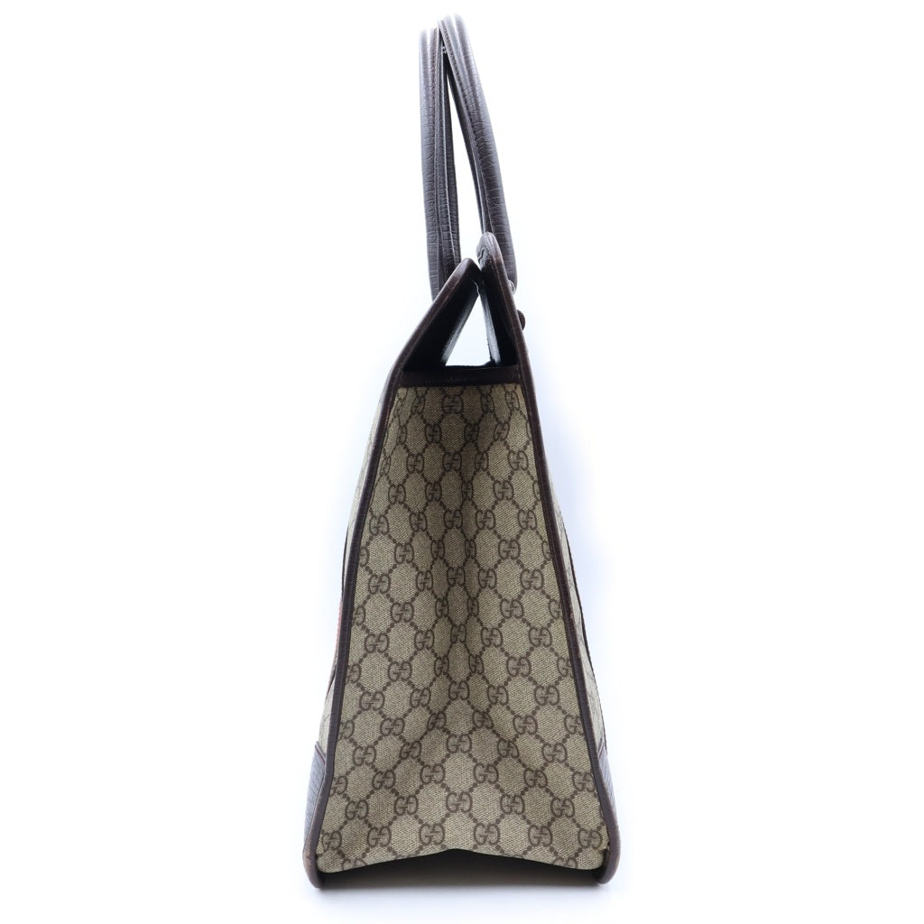 GUCCI(グッチ) GGスプリーム シェリーライン トートバッグ ハンドバッグ ブラウン×ベージュ PVC×レザー 145842 レディース