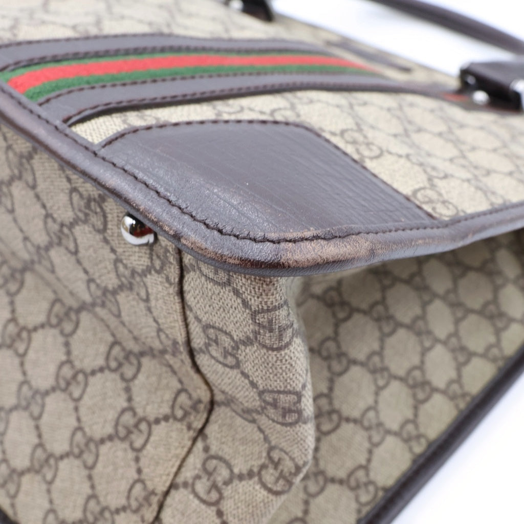 GUCCI(グッチ) GGスプリーム シェリーライン トートバッグ ハンドバッグ ブラウン×ベージュ PVC×レザー 145842 レディース