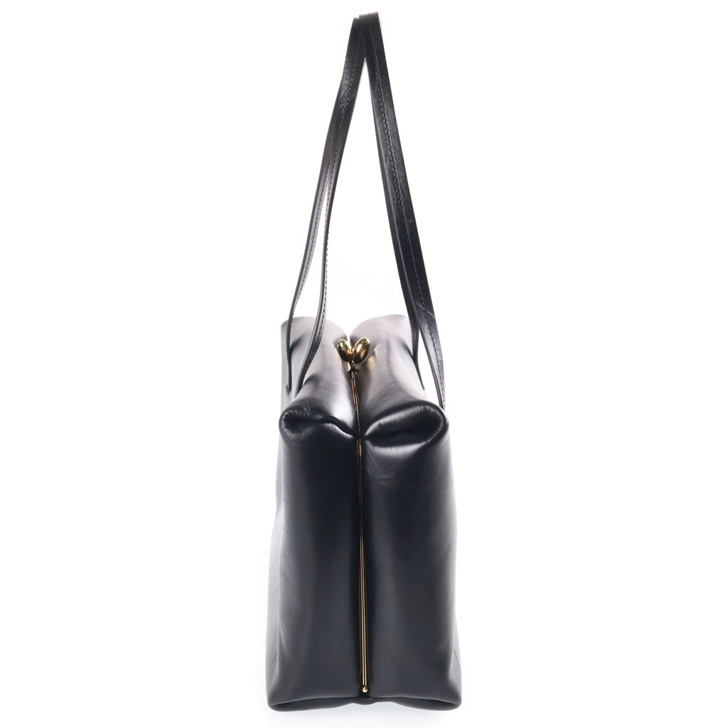 JIL SANDER(ジルサンダー) ゴジ ピロー ミディアム カーフレザー がま口 ショルダーバッグ ブラック ゴールド金具 J08WD0065 P5636 レディース