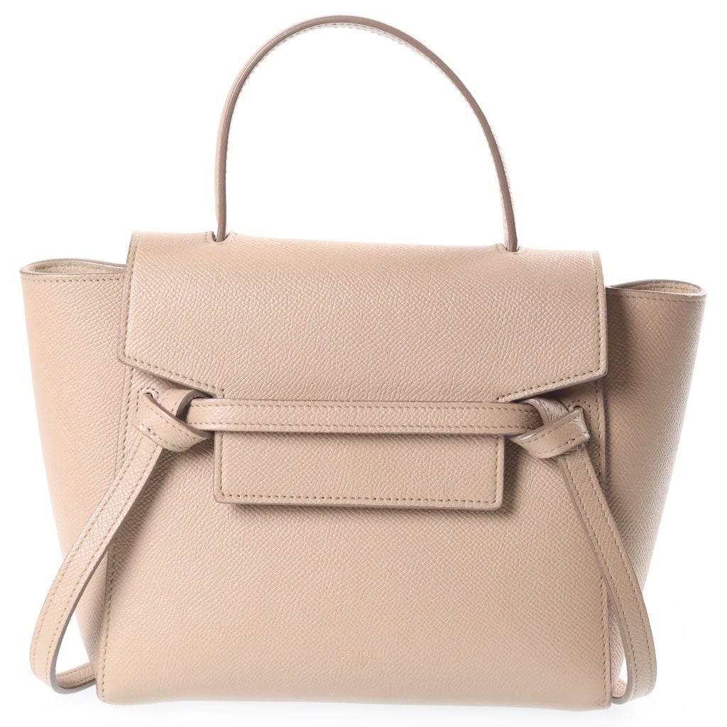 CELINE(セリーヌ) ベルトバッグ ナノ レザー 2WAY ハンド ショルダー バッグ ベージュ ゴールド金具 レディース