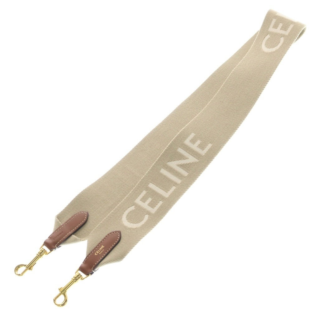 CELINE(セリーヌ) ロゴジャガード キャンバス レザー ショルダーストラップ ゴールド金具 ベージュ/ブラウン レディース