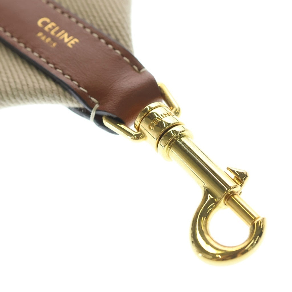 CELINE(セリーヌ) ロゴジャガード キャンバス レザー ショルダーストラップ ゴールド金具 ベージュ/ブラウン レディース