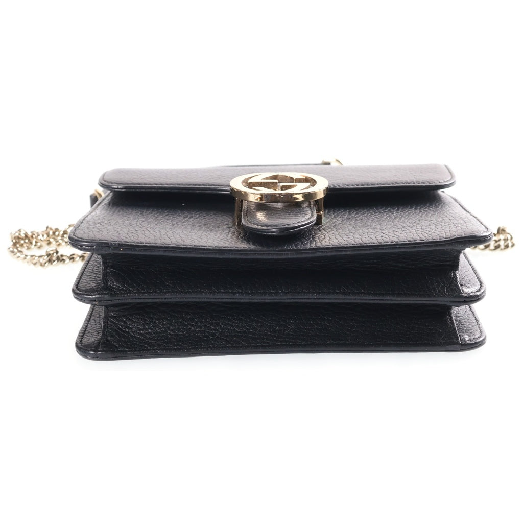 GUCCI(グッチ) インターロッキングG レザー チェーンショルダーバッグ ゴールド金具 ブラック 510304 レディース