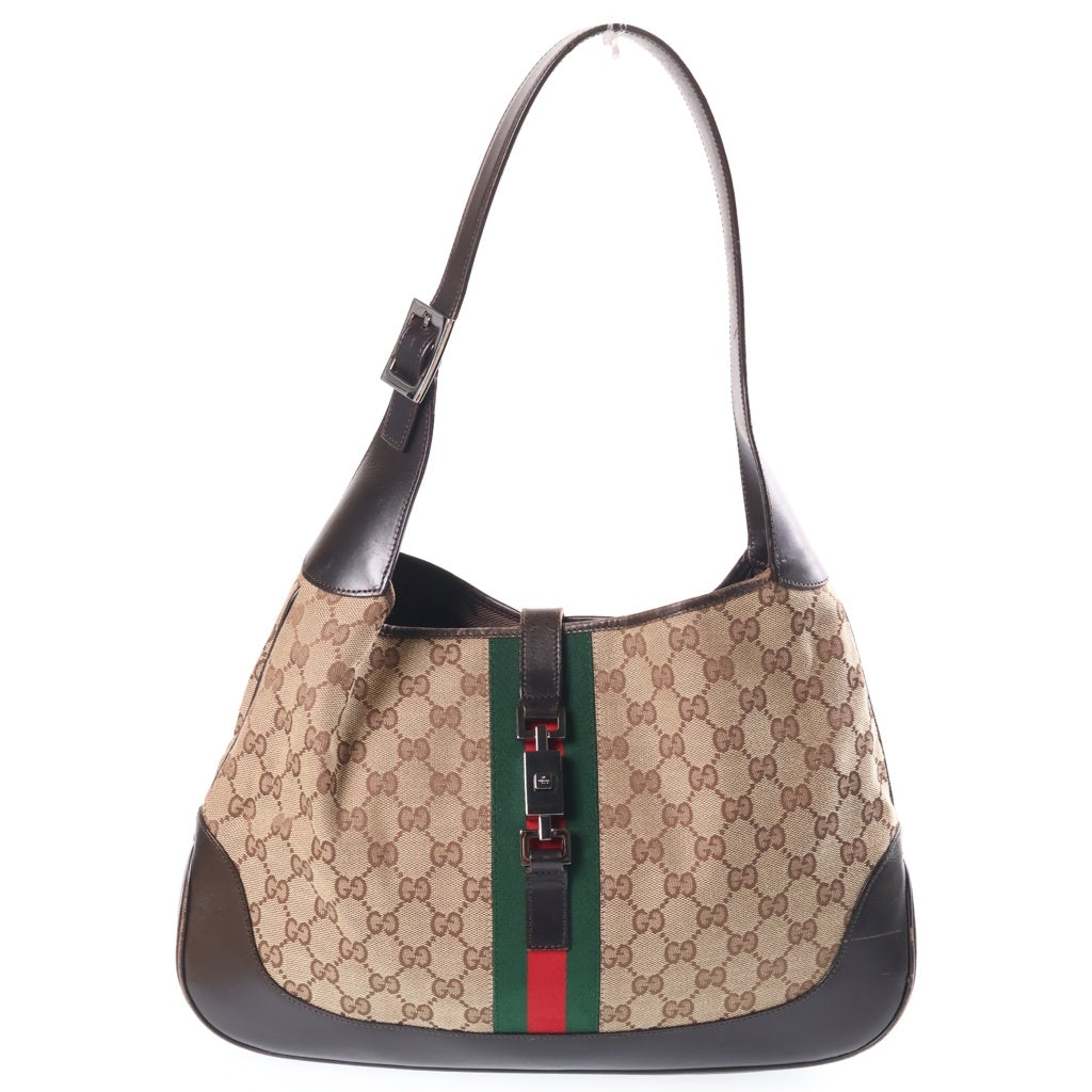 GUCCI(グッチ) GGキャンバス シェリーライン ジャッキー レザー ワンショルダーバッグ シルバー金具 ベージュ 002058 レディース