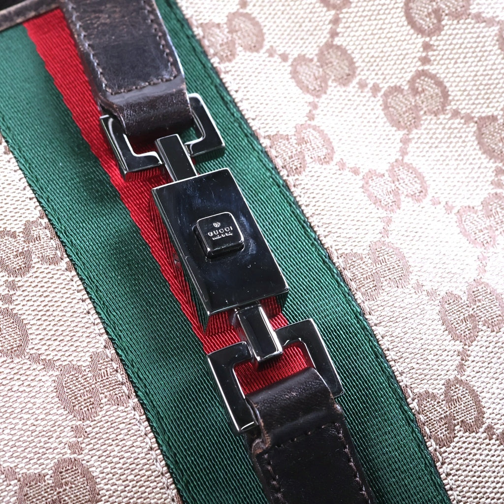 GUCCI(グッチ) GGキャンバス シェリーライン ジャッキー レザー ワンショルダーバッグ シルバー金具 ベージュ 002058 レディース