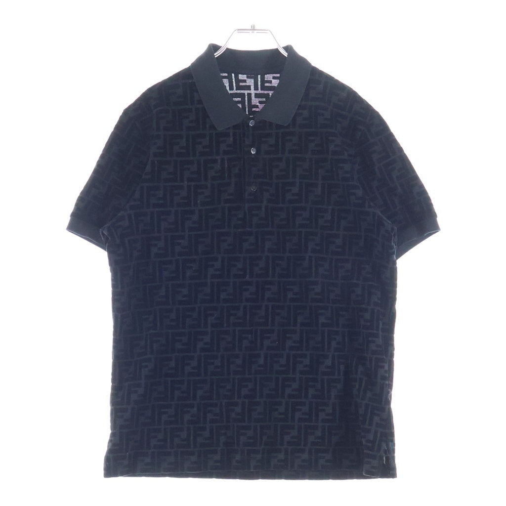 FENDI(フェンディ) ズッカ総柄 フロッキープリント 半袖ポロシャツ ブラック 12CPF-23-260 レディース