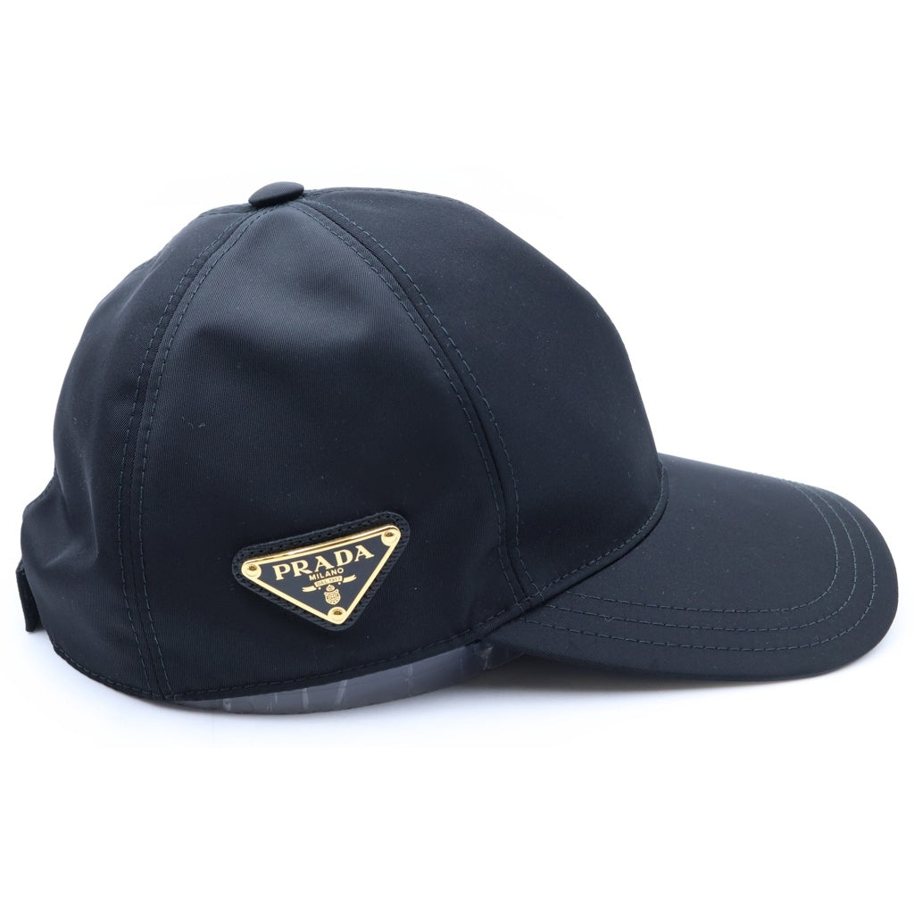 PRADA(プラダ) Re-Nylon リナイロン トライアングルロゴプレート ベースボールキャップ 帽子 ブラック ゴールド金具 1HC274 レディース