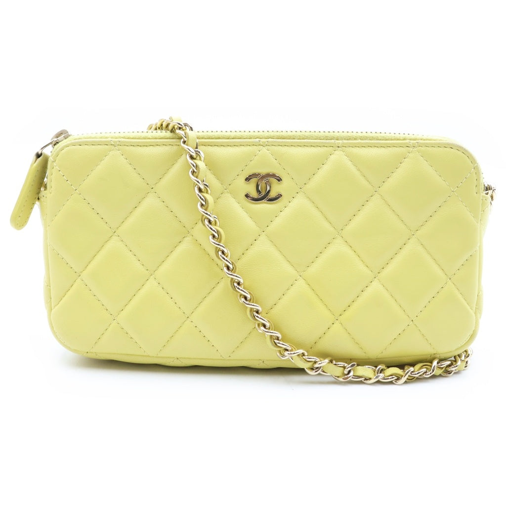 CHANEL(シャネル) マトラッセ ラムスキン レザー チェーンウォレット ショルダーバッグ ゴールド金具 イエロー 23番台 A82527 レディース