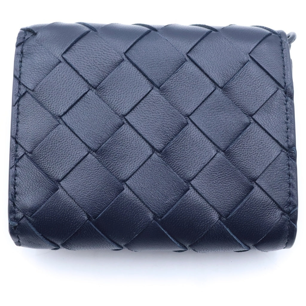 BOTTEGA VENETA(ボッテガヴェネタ) イントレチャート アンディアーモ 三つ折り財布 コンパクトジップ ネイビー レザー 824968 レディース