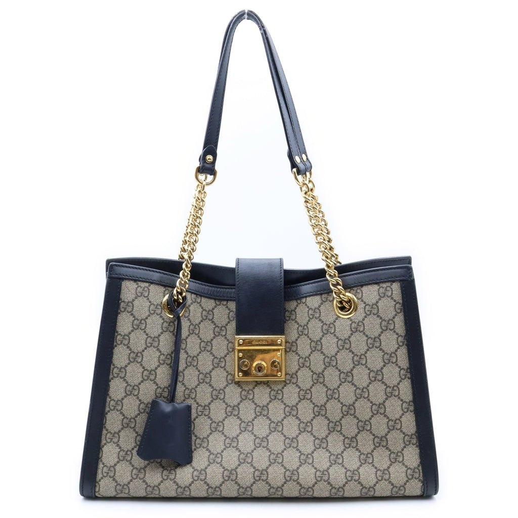 GUCCI(グッチ) パドロック GG ミディアム ショルダー チェーンショルダー PVC レザー ゴールド金具 ベージュ/ブラック レディース