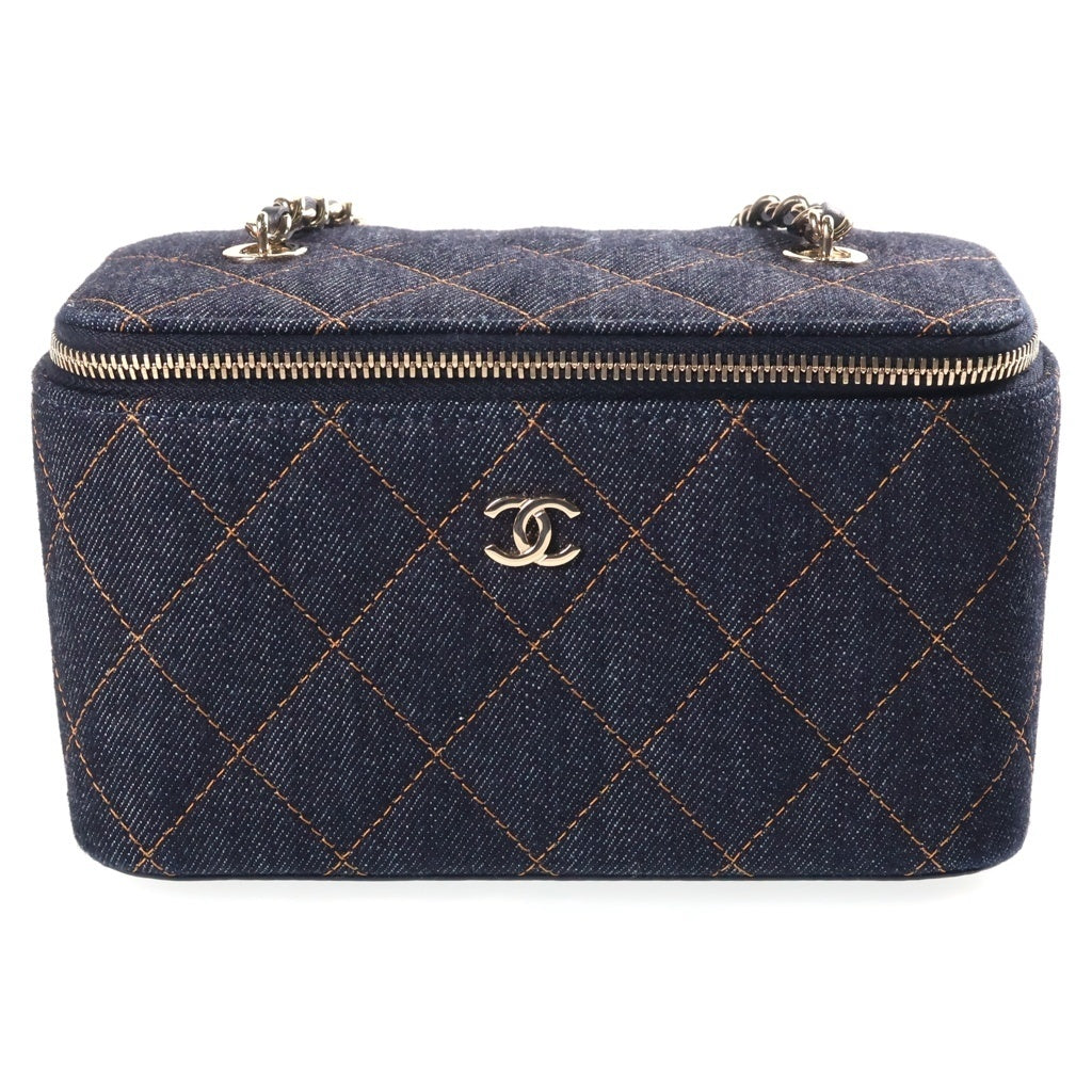 CHANEL(シャネル) マトラッセ バニティチェーンバッグ ネイビー デニム SV金具 レディース