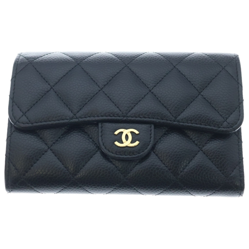 CHANEL(シャネル) マトラッセクラシック ミディアム フラップウォレット ブラック キャビアスキン GD金具 AP0232 レディース