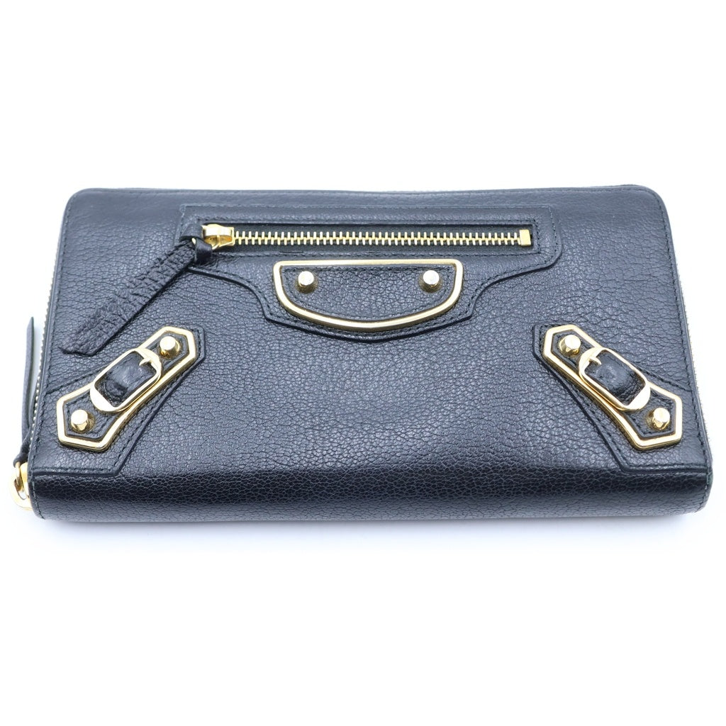 BALENCIAGA(バレンシアガ) クラシック コンチネンタル ラウンドファスナー長財布 黒 レザー GD金具 390187 レディース