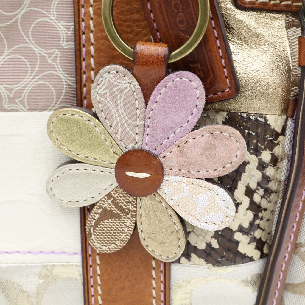 COACH(コーチ) パッチワーク ハンドバッグ ブラウン レザー×キャンバス 10002 レディース