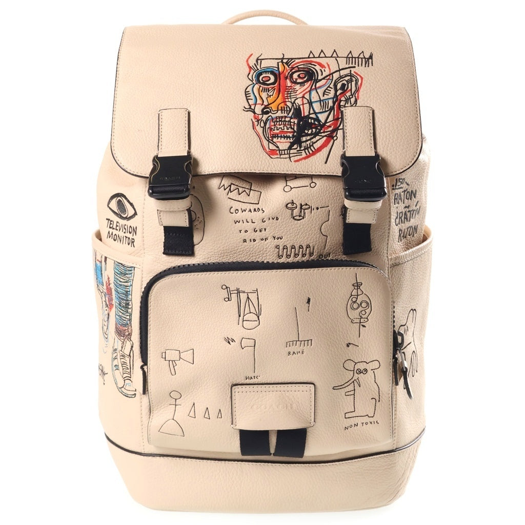 COACH(コーチ) ×Jean Michel Basquiat バスキア グラフィック レザー リュックサック バックパック ベージュ シルバー金具 C5427