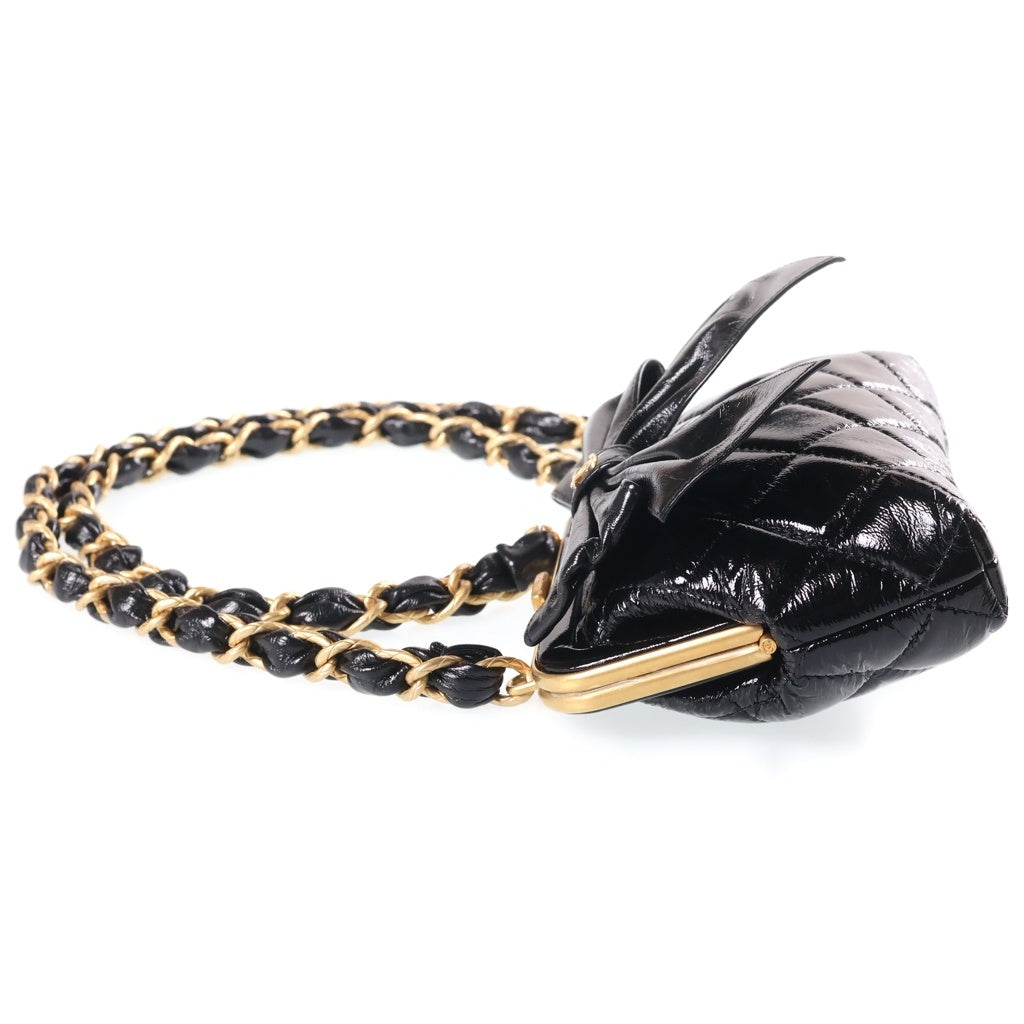 CHANEL(シャネル) シャネル リボン チェーン がま口 バッグ 黒 GD金具 AP4028 レディース