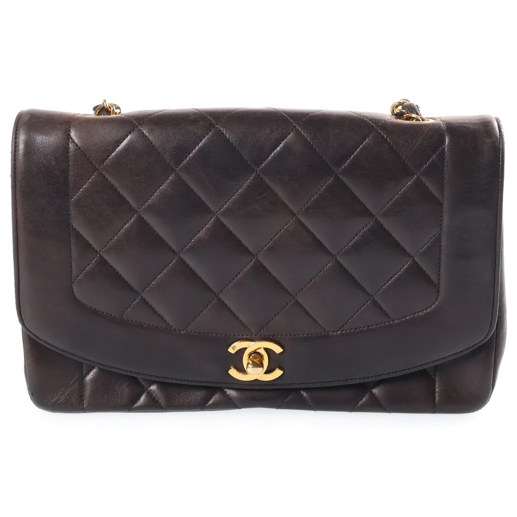 CHANEL(シャネル) ダイアナ25 SフラップSチェーンショルダーバッグ 黒 ラムスキン GD金具 レディース