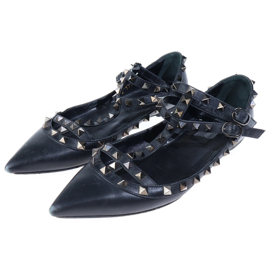 VALENTINO(ヴァレンティノ) ロックスタッズ フラットシューズ レザーパンプス ブラック #37 1/2 レディース