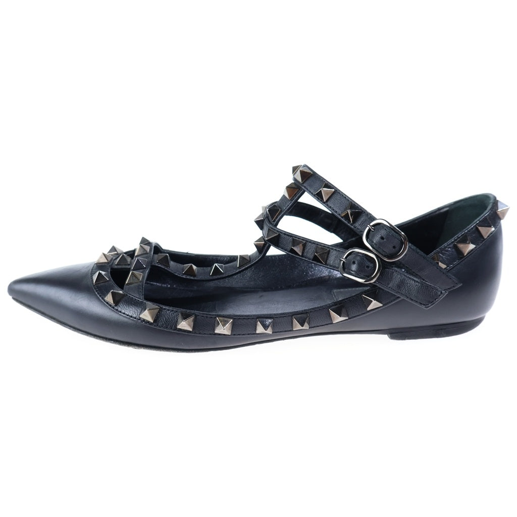 VALENTINO(ヴァレンティノ) ロックスタッズ フラットシューズ レザーパンプス ブラック #37 1/2 レディース