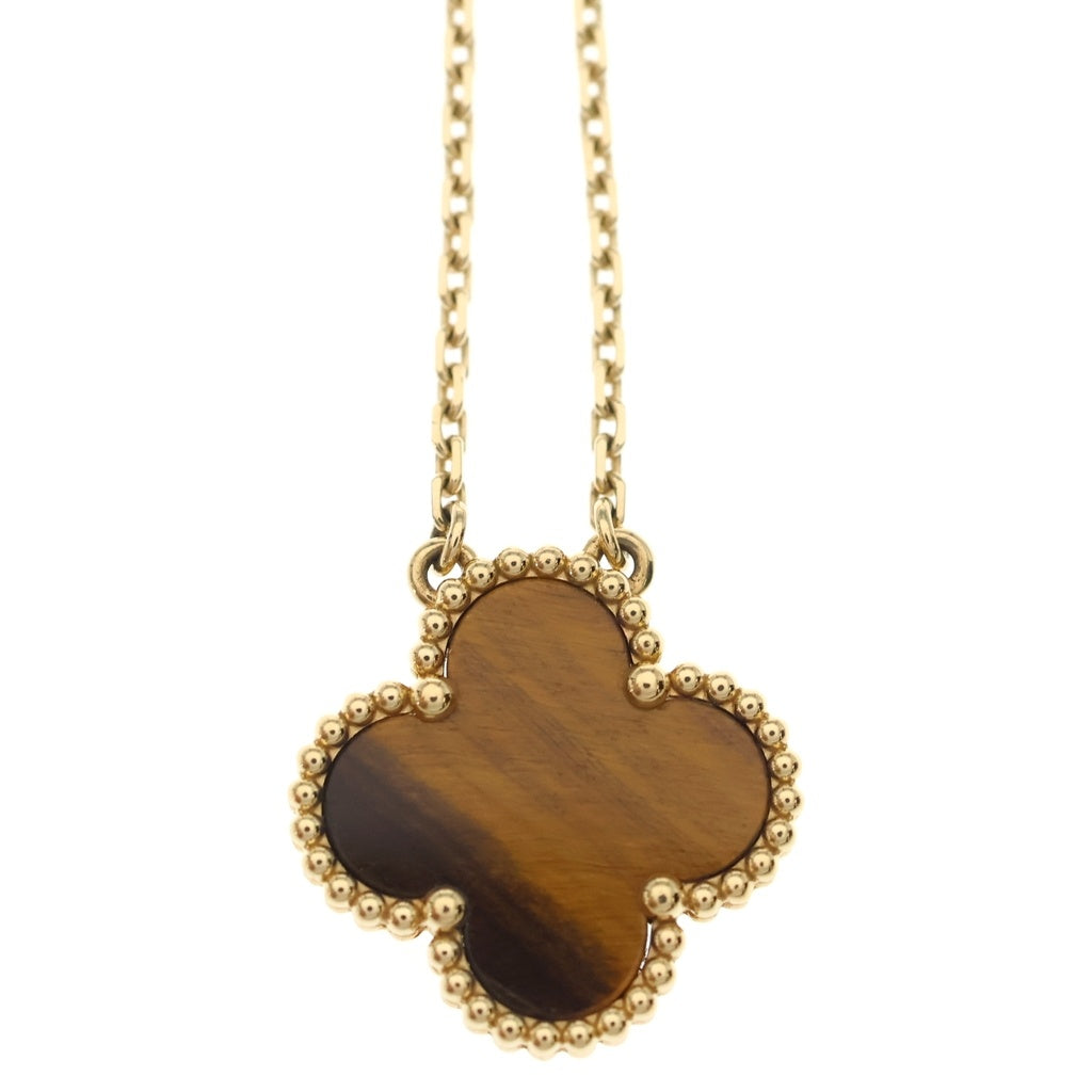 Van Cleef & Arpels(ヴァンクリーフアンドアーペル) ヴィンテージアルハンブラ タイガーアイ ネックレス ペンダント チェーン イエローゴールド×ブラウン Au750YG レディース