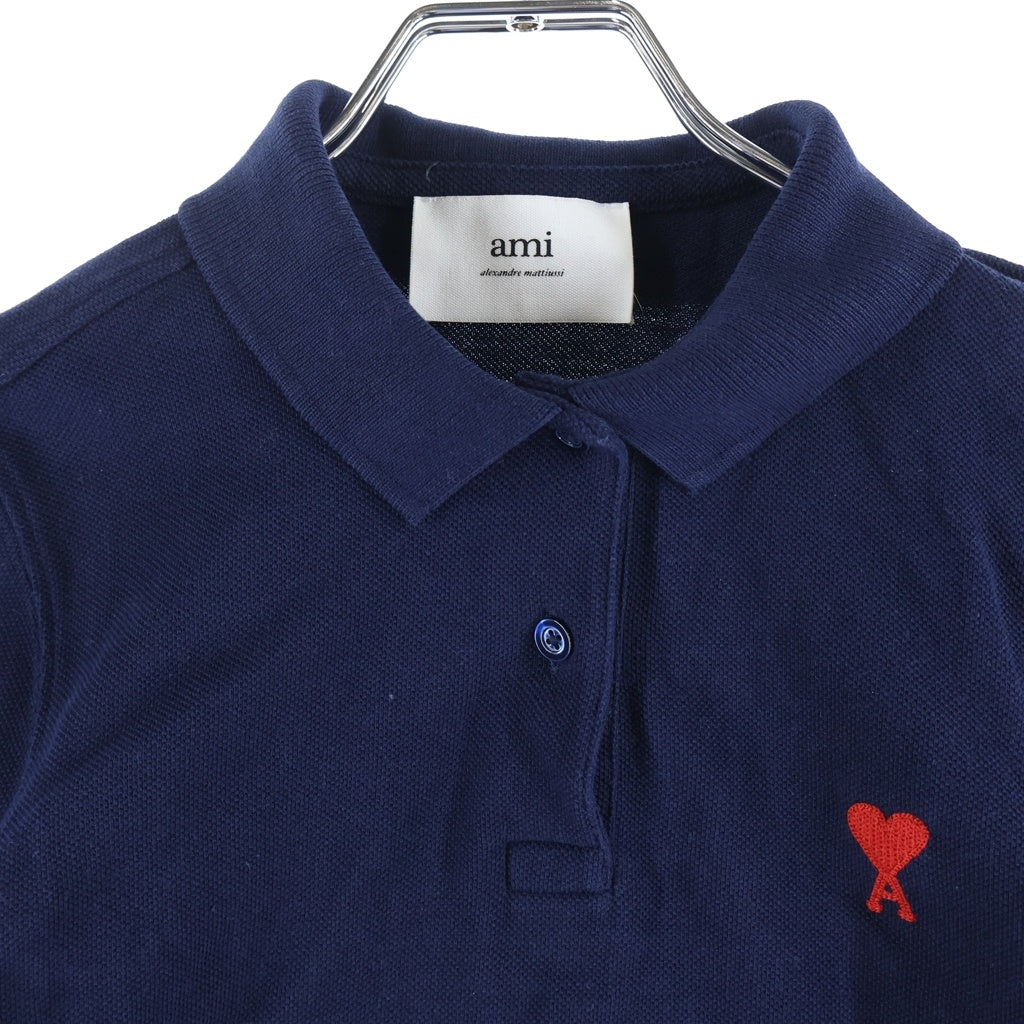 ami paris(アミパリス) ワンポイントハートロゴ 半袖ポロシャツ レディース ネイビー