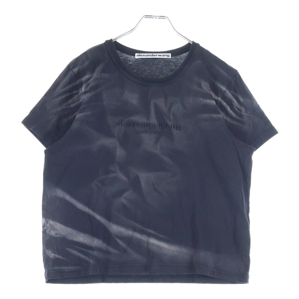 ALEXANDER WANG(アレキサンダーワン) 立体ロゴ エンボス ウォッシュ加工 クルーネック半袖Tシャツ カットソー ダークグレー #L レディース