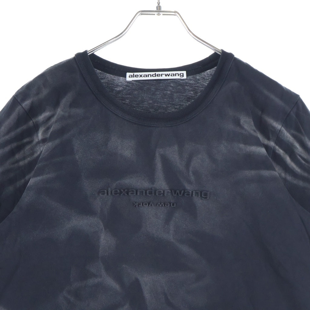 ALEXANDER WANG(アレキサンダーワン) 立体ロゴ エンボス ウォッシュ加工 クルーネック半袖Tシャツ カットソー ダークグレー #L レディース