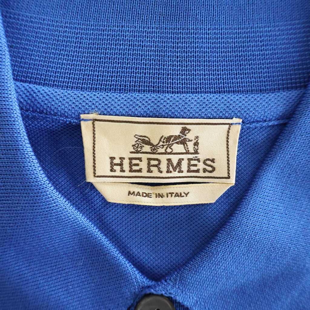 HERMES(エルメス) フロントポケットロゴ刺繍半袖ポロシャツ 襟付きシャツ ブルー #M