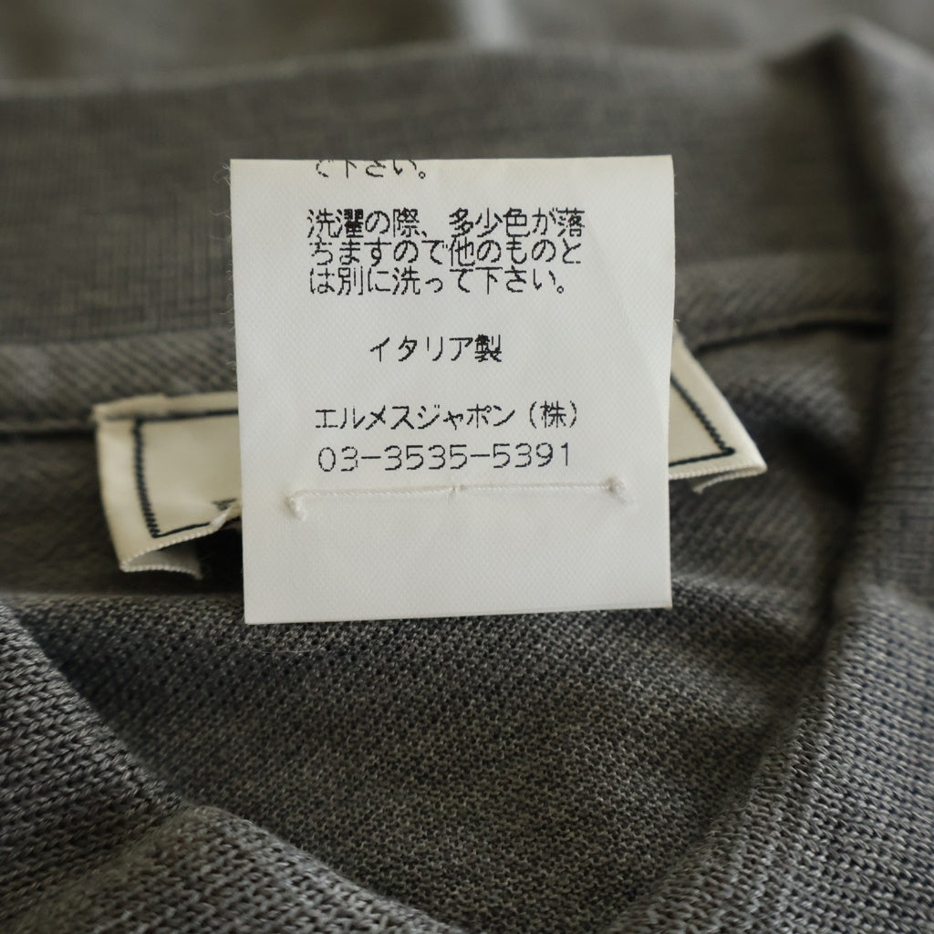 HERMES(エルメス) フロントポケットロゴ刺繍半袖ポロシャツ 襟付きシャツ グレー #M