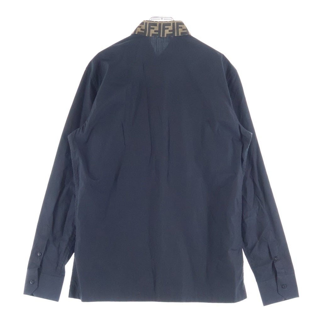 FENDI(フェンディ) FFロゴ ズッカ柄 長袖シャツ ブラック×ブラウン #40 F30751