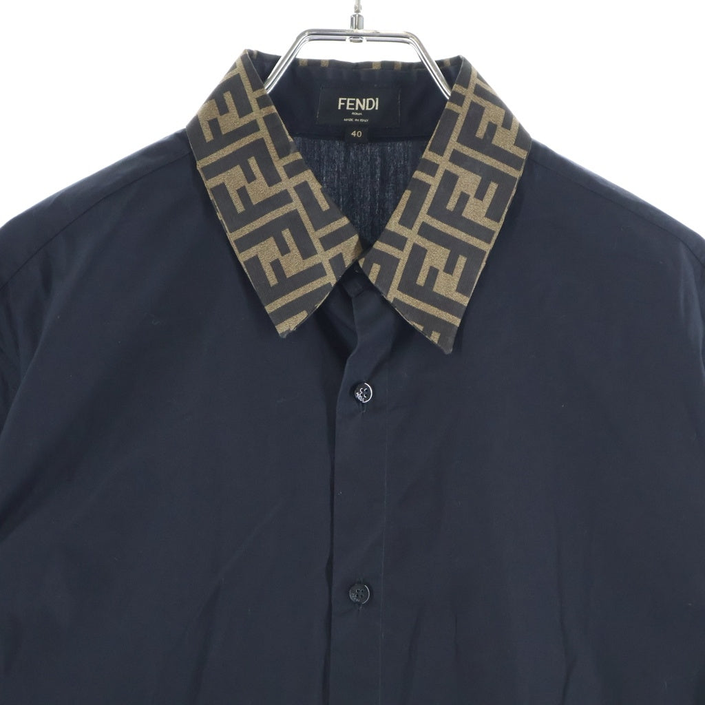 FENDI(フェンディ) FFロゴ ズッカ柄 長袖シャツ ブラック×ブラウン #40 F30751