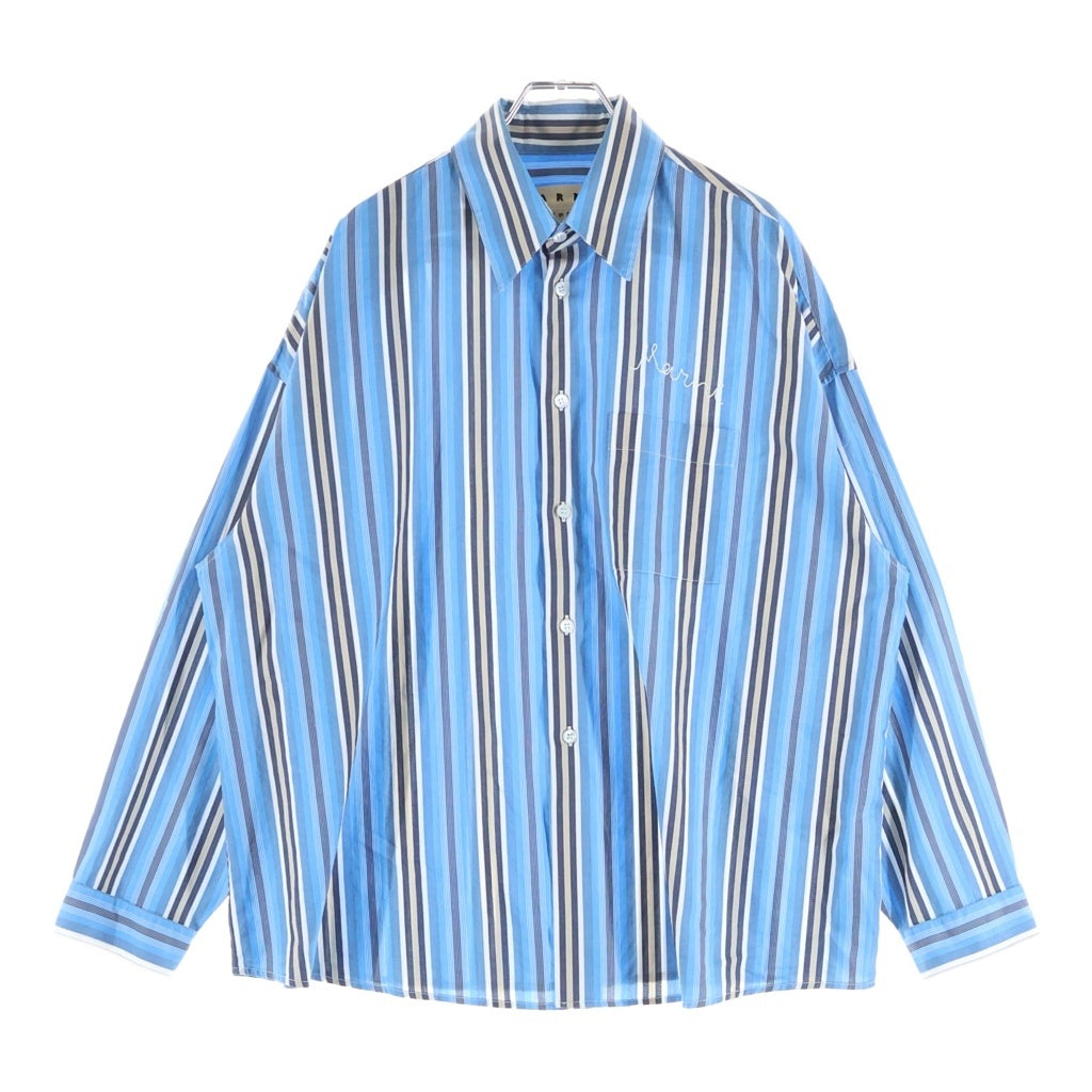 MARNI(マルニ) フロントポケット 長袖コットンストライプシャツ ブルー #46 CUMU0061A0 S53649