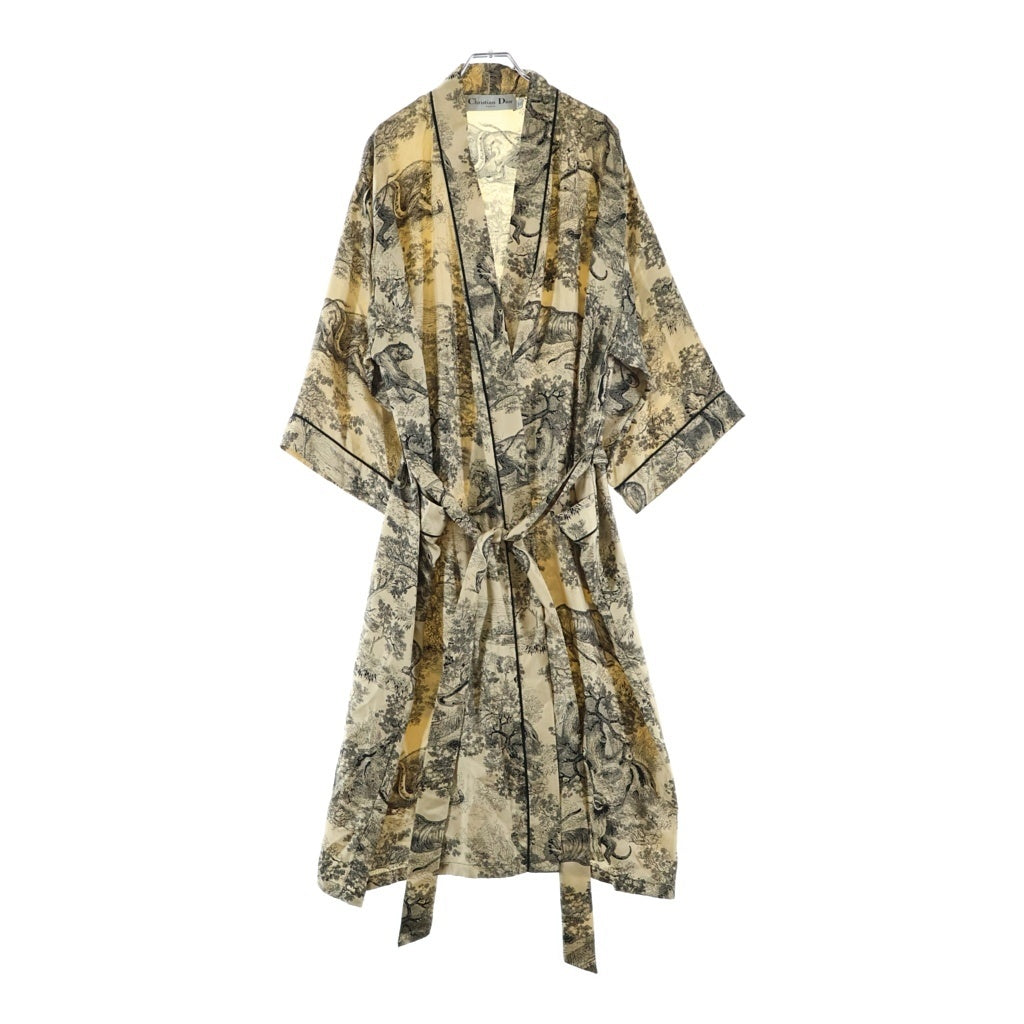 Christian Dior(クリスチャンディオール) 総柄 シルクロングガウン 羽織 ローブ ベージュ×ブラック #40 111V35A6805 レディース