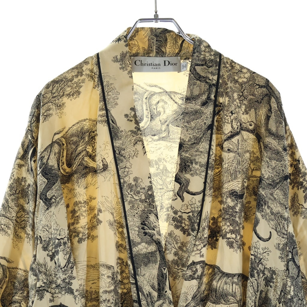 Christian Dior(クリスチャンディオール) 総柄 シルクロングガウン 羽織 ローブ ベージュ×ブラック #40 111V35A6805 レディース