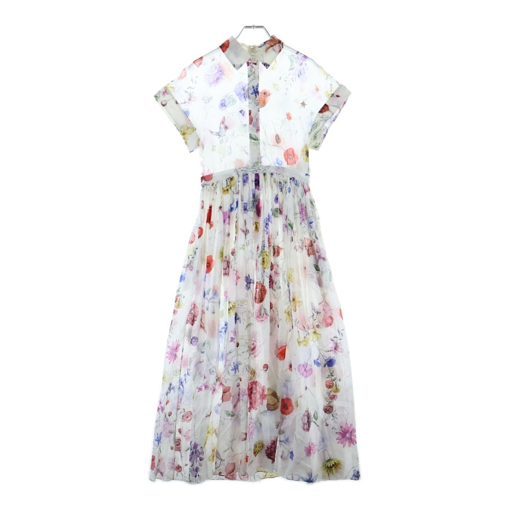 Christian Dior(クリスチャンディオール) フローラルプリント ショートスリーブ バックジップロングワンピース 花柄 ホワイト #34 351R76A3763 レディース